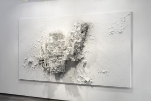 Gerry Judah, White Country 1, 2009. Mixed media and acrylic on canvas, 74.8 x 149.61 x 43.31 inches. Courtesy of Fitzroy Gallery