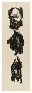 Arthur C. Danto, Two Saints and a Martyr, 1955. Woodcut, 36-1/2 x 12 inches. Courtesy of the University Museum, Southern Illinois University at Carbondale