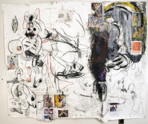 Paul McCarthy, Shit Pie, 2009. Charcoal, oil stick, collage on paper, 103 x 121 inches. Courtesy of Hauser & Wirth