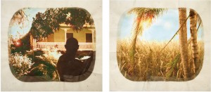 Tracey Moffat, Plantation (Diptych No.1), 2009. Digital print with archival pigments, inkaid, watercolor paint and archival glue on handmade chautara lokta paper, 18 X 20 Inches. Courtesy Tyler Rollins Fine Art