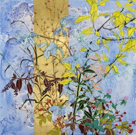 Robert Kushner, September Wildflower Convocation, 2010. Oil on canvas with gold leaf, 72 x 72 inches. Courtesy of DC Moore Gallery