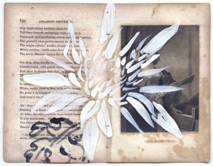 Robert Kushner, Scriptorium: Devout Exercises of the Heart, 2010. From a set of drawings on antique book pages, sizes variable. Courtesy of DC Moore Gallery