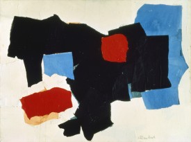 Esteban Vicente, Blue, Red, Black, and White, 1961. Cut-and-pasted colored papers, charcoal, and pastel on board, 29-3/4 x 40 inches. The Museum of Modern Art, New York, Larry Aldrich Foundation Fund and anonymous gift