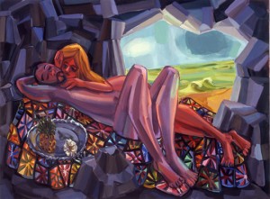 Judith Linhares, Cave, 2010. Oil on linen, 54 x 72 inches. Courtesy of Edward Thorpe Gallery.