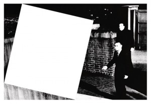 John Baldessari, Violent Space Series: Two Stares Making a Point but Blocked by a Plane (for Malevich), 1976. Gelatin silver print with collage on board, 24-1/8 x 36 inches. The Nelson-Atkins Museum of Art, Kansas City © John Baldessari