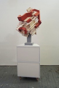 Jonathan Butt, Untitled, 2011, Wood, MDF, Hydrocal, yarn, paint, 60 x 21 x 21 inches. Courtesy of the Artist