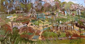 Stanley Lewis, Janie's Garden, 2008. Oil on canvas, 18 x 35 inches. Courtesy of The Painting Center