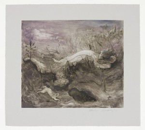 Inka Essenhigh, Sleeping Faun, 2010. Oil paint monotype printed from a steel matrix, 11-3/4 x 13-3/4 inches. Published by Pace Editions, Inc.?