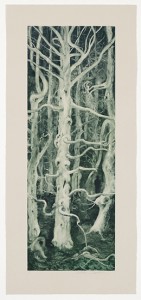 Inka Essenhigh, Spruce, 2010. Monotype printed from a steel matrix, 27-1/2 x 10 inches. Published by Pace Editions, Inc.?