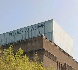 A banner at Tate Modern, London calls for the release of Ai Weiwei, April 2011.