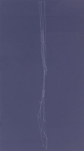 Kate Shepherd, Violet Grey African Rabbit Skin, 2010. ?Oil and enamel on wood panel, ?90 x 50 inches. Courtesy of Galerie Lelong, New York