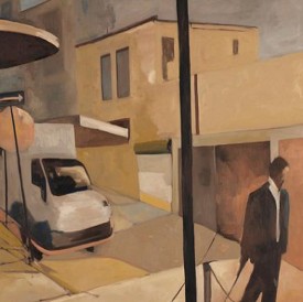 Sue Stotsky, Street With Man, 2011. Oil on canvas, 48 x 48 inches. Courtesy of the Artist
