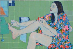 Hope Gangloff, Sarah VanDerBeek in Her Bath Closet, 2010. Acrylic on canvas, 54 ¼ x 82 ¼ inches. Collection of Cynthia and Stuart Smith
