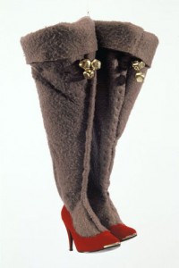 Eunah Kim, Eskimo Shoes, 2004. Jingle bells, sewn felt on high heels, 24 x 8 inches. Courtesy of the Artist