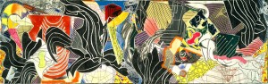 Frank Stella, The Fountain, 1992. Color woodcut, etching, aquatint, relief, drypoint, screenprint, collage, printed from three woodblocks, 7-1/2 x 23 feet. Collection of the National Gallery of Australia