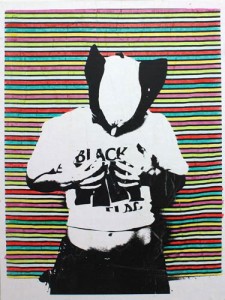 Matt Jones, Wolverine Black Flag (Jen), 2011, Alcohol Based Marker, Elmer's Glue, Toner, And Paper On Wood, 48 x 36 x 1-1/2 inches. Courtesy of Freight + Volume