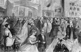 Annual Reception at the National Academy of Design, New York, a wood engraving from a sketch by W. S. L. Jewett, published in Harper's Weekly, May 1868.