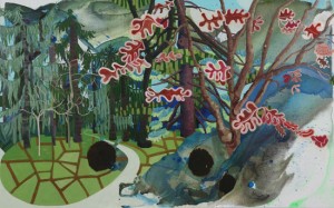 Elisabeth Condon, Yaddo Trees, Autumn, 2010. Acrylic and oil on linen, 44.5 x 72 inches. Courtesy of Lesley Heller Workspace, photo by Karineh Gurjian-Angelo