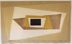 Anni Albers, Untitled Tapestry, based on a 1933 design. Hand knotted wool, hand twisted wool and silk, 72 x 116 inches. Courtesy of Loretta Howard Gallery