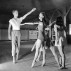 Merce Cunningham dance class, Summer 1948. Merce Cunningham (left), Elizabeth Jefferjahn (foreground). Photo Clemens Kalischer.