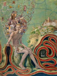 Julie Heffernan, Intrepid Scout Leader, 2011. Archival pigment print, museum board, glass jewels, metal fittings, gold leaf, PVA glue, acrylic handwork, 36 x 27 inches. Courtesy of Catherine Clark Gallery