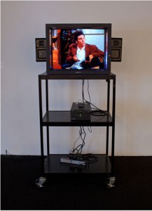 Cory Arcangel, There’s Always One At Every Party, 2010 (installation view, Whitney Museum of American Art, New York). Video, color, sound; 9:13 minutes. Collection of the artist; Team Gallery, New York; Galerie Thaddaeus Ropac, Salzburg and Paris. Photograph by Sheldan C. Collins