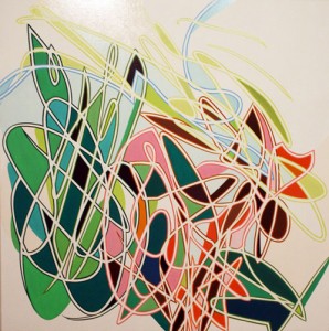 Jennifer Riley, Mockingbird I, 2011. Oil on canvas, 40 x 40 inches. Courtesy of Allegra LaViola
