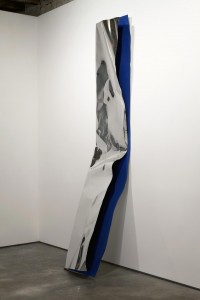 Michelle Lopez, Blue Angel, 2011. Mirrored aluminum and automotive paint, 120 x 24 x 12 Inches, Courtesy Simon Preston Gallery