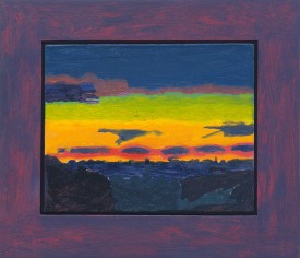Graham Nickson, Red, Yellow, Green Sunset, Rome, ca. 1973-74. Oil on linen with hand-painted frame, 12-3/8 x 14-1/4 inches. Courtesy of Knoedler & Company