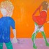 Nicola Tyson, Two Figures on Orange, 2011. Oil on canvas, 95 x 72 inches. Courtesy of Friedrich Petzel Gallery