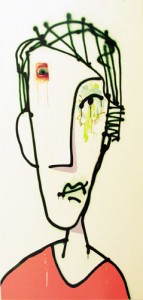 Ed Valentine, Untitled Spray Portrait with Painted Eye and Green Drip, 2011. Oil, acrylic, enamel and spray paint on canvas, 96 x 48 inches. Courtesy of Linda Warren Gallery, Chicago