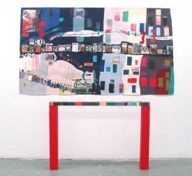 Rebecca Brown, Written Thoroughfare, 2011. Acrylic and house paint, pencil and collage on paper, and paint, paper, gloss medium, wood, overall: 46 x 68 x 20 inches. Courtesy of the Artist