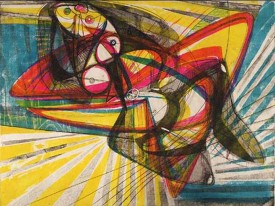 Stanley William Hayter, Unstable Woman, 1947. Engraving, soft-ground etching, gauffrage, and screenprint, edition of 50. 14 3/4 x 19 3/4 inches. Courtesy of Dolan/Maxwell, Philadelphia. On view at the IFPDA Print Fair, New York, November 2011