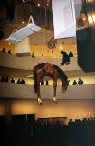 Installation shot of Maurizio Cattelan: ALL at the Solomon R. Guggenheim Museum, New York, 2011/12. Photo: Robin Siegel