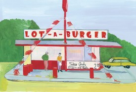 Maira Kalman, Lot-A-Burger, 2011. Gouache on paper, 9 x 13 inches. Courtesy of Jule Saul Gallery