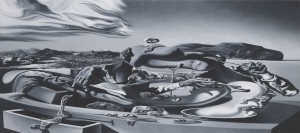Glenn Brown, Oscillate Wildly (after 'Autumnal Cannibalism' by Salvador Dalí), 1999. Oil on linen, 64 x 154 inches. Courtesy of Luxembourg & Dayan