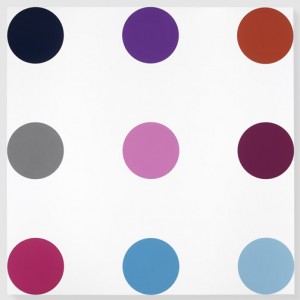 Damien Hirst, Myristyl Acetate, 2005. Household gloss on canvas, 180 x 180 inches. (C) Damien Hirst and Science Ltd. All rights reserved, DACS 2011. Photography by Prudence Cuming Associates