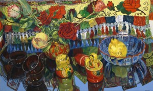 Janet Fish, Russian Dolls, 2009. Oil on canvas, 36 x 60 inches. Courtesy of DC Moore Gallery