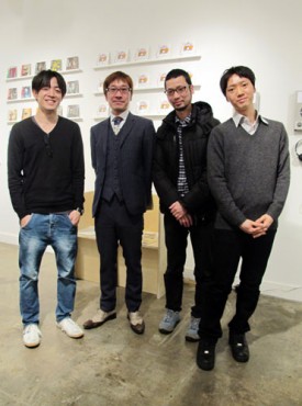 Shusuk Ao, gallerist Ei Kibukawa, Masaru Aikawa and Yuki Hashimoto. Photo: Robin Siegel, for artcritical