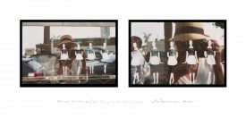 Eve Sonneman, Femmes de Chambre en Rang, La Croisette, Cannes, 2012. Digitally printed photograph on Japanese paper, diptych, edition of 10, 20 x 30 inches/ 50.8 x 76.2 cm. Courtesy of Nohra Haime Gallery.