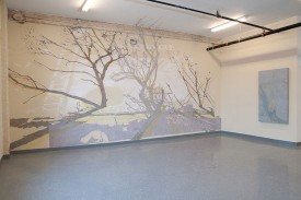 Greg Lindquist, Thanatopsis Revisited (Island, Sanctuary, The Physical World), 2011, Oil and acrylic on wall. Courtesy of Elizabeth Harris Gallery