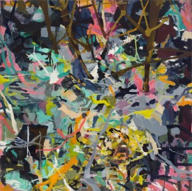Allison Gildersleeve, Slippery Pink, 2011. Oil and alkyd on canvas, 52 x 52 inches. Courtesy of Asya Geisberg Gallery