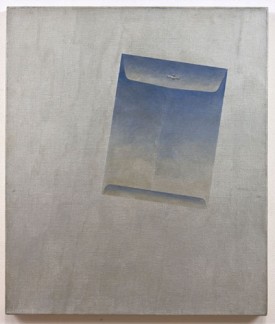 Robert Moskowitz, untitled, 1963. Aluminum paint, oil, collage on canvas, 26 x 22 inches. Courtesy of KS Art
