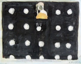 Katherine Bradford, Amelia Earhart 89, 2011-12. Gouache on paper and collage, 11 x 15 inches. Courtesy of Edward Thorp Gallery