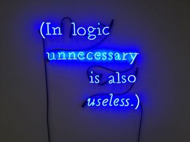 Carol Szymanski, Ceci n'est pas un Kosuth, 2012. Blue fluorescent light, approx. 34 x 34 inches. Courtesy of Guided By Invoices