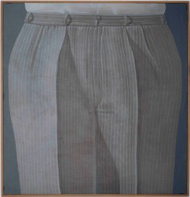 Domenico Gnoli, Striped Trousers, 1969. Acrylic and sand on canvas, 67 x 63 inches. Private Collection. Photo: Alessandro Vasari