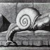 Domenico Gnoli, What is a Monster? Snail on Sofa, 1967. Tempera, acrylic, and ink on carton, 17-1/3 x 24 inches. Fundación Yannick y Ben Jakober Collection, Mallorca, Spain
