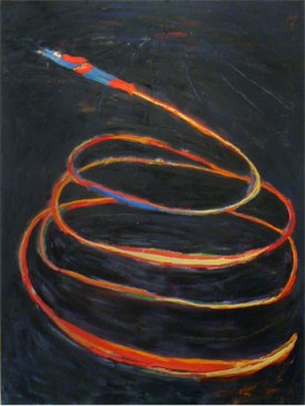 Katherine Bradford, Super Flyer, 2011. Oil on canvas, 48 x 36 inches. Courtesy of Edward Thorp Gallery