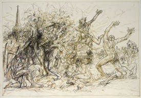 Peter Howson, What is Truth, 2009. ?Mixed media on paper, 16¾ x 23½ inches. Courtesy of Flowers Gallery