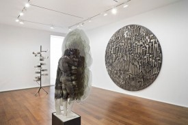 installation shot, Science on the back end: Artists selected by Matthew Day Jackson at Hauser & Wirth New York, May 1 to June 16, 2012, with works by Nick van Woert (clockwise from foreground, all 2012): Disappear, Dissect and History. Courtesy of Hauser & Wirth